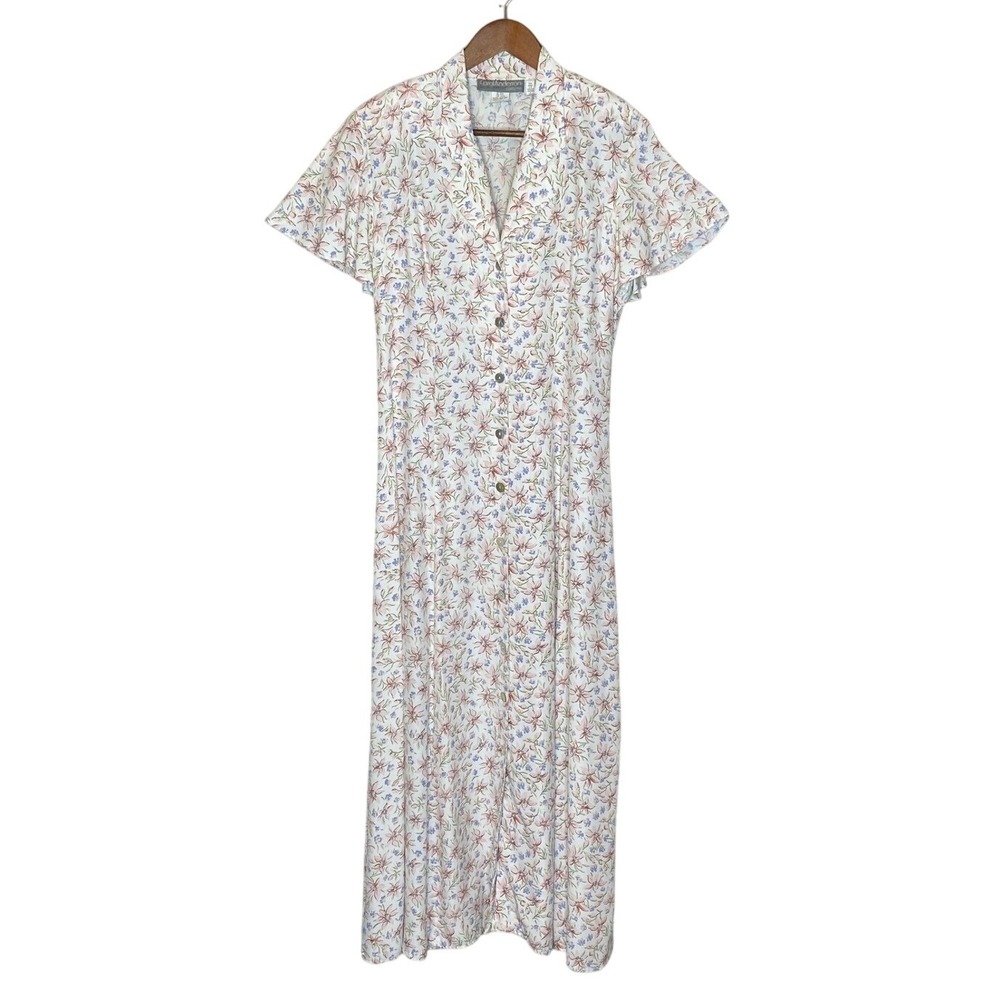 Vintage 90s Floral Maxi Shirt Dress Size 8 Cottagecore Prairie Romantic Modest
